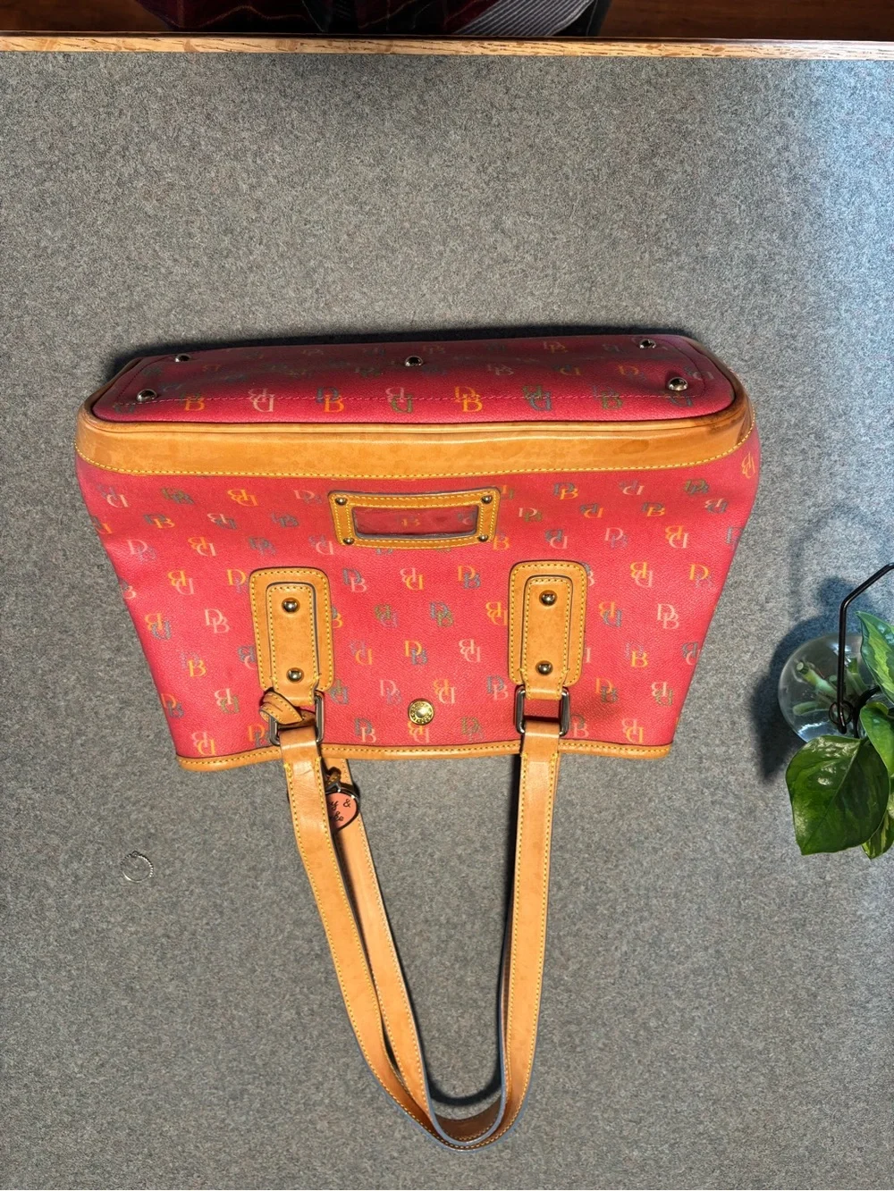 Vintage pink Dooney & Bourke Logo Tote with Tan Leather Accents with wallet